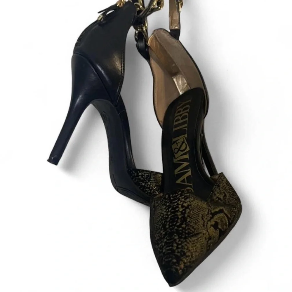 Sam & Libby Elegant Black and Gold Heels 7.5, 4in heel.